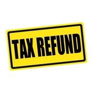 Tax refund black stamp text on yellow