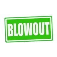 BLOWOUT white stamp text on green