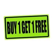 BUY 1 GET FREE black stamp text on green