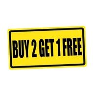Buy 2 get 1 free black stamp text on yellow
