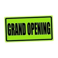 GRAND OPENING black stamp text on green