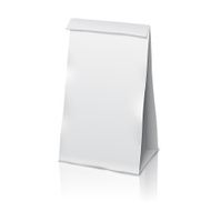 Blank white vector realistic paper packaging bag with place for