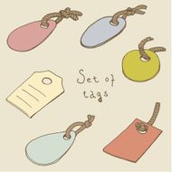 Set of handdrown tags