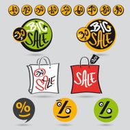 Big sale tag set with handwritten scripts
