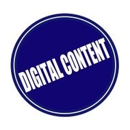 Digital content white stamp text on blue