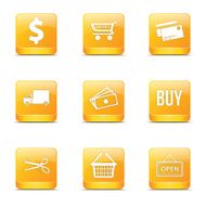 Shopping Sign Square Vector Yellow Icon Design Set