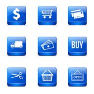Shopping Sign Square Vector Blue Icon Design Set