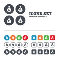 Money bag icons Dollar Euro Pound and Yen N24