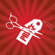 Price cut reduction poster design with scissors and pricetage in