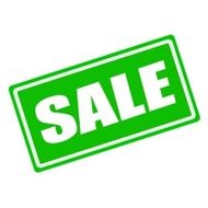 SALE white stamp text on green background