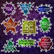 Bright different shape sale stickers with triangle lighting inside and