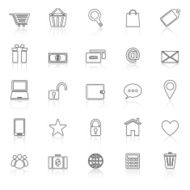 Ecommerce line icons with reflect on white