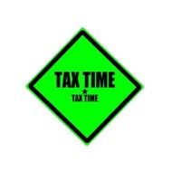 Tax time black stamp text on green background