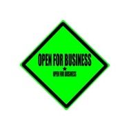 Open for business black stamp text on green background