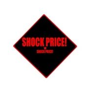 Shock price red stamp text on black background