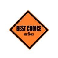BEST CHOICE black stamp text on orange background
