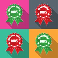 Labels money back quality in flat on different backgrounds vector