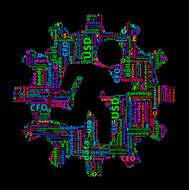 Stick Figure and Gear on Business Finance Word Cloud N2