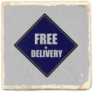 Free delivery white stamp text on blue black background