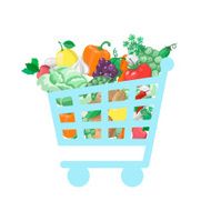Shopping cart with fresh and natural food concept Vegetable store
