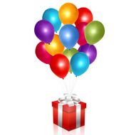 Red gift box with balloons