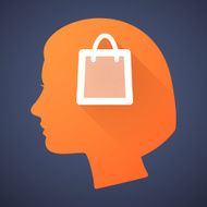 Female head silhouette icon with a shopping bag N2