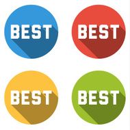 Collection of 4 isolated flat colorful buttons (icons) with BEST