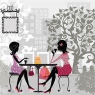 girl in a summer cafe and cake