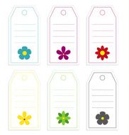 Collection of 6 colorful (price) tags with flowers