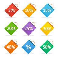 Vector colorful paper bag sale icon set Flat Design N2