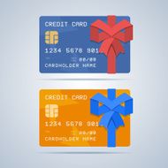 Wrapped gift credit card with ribbon in flat style