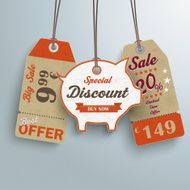3 Vintage Price Sticker Piggy Bank Silver Background