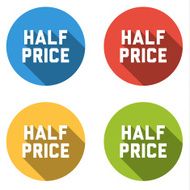 Collection of 4 isolated flat buttons (icons) for HALF PRICE