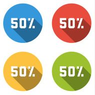 Collection of 4 isolated flat buttons (icons) for 50 (discount)