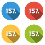 Collection of 4 isolated flat buttons (icons) for 15 (discount)