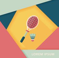 badminton racket and ball flat icon with long shadow eps10 N6