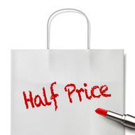 half price words written by red lipstick