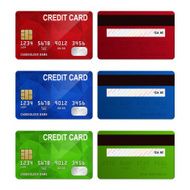 Set of realistic credit card two sides isolated on white