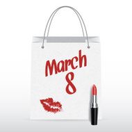 Vector shopping bag with lipstick 8 March inscription N2
