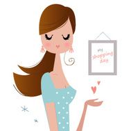 Girl with shopping calendar isolated on white N2
