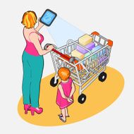 Isometric Internet of Things - Woman with Full Shopping Cart N2