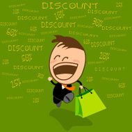 Cute Character businessman is happy discount to shopping