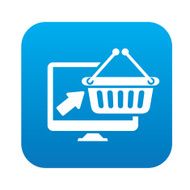 Online shopping on blue flat button clean vector