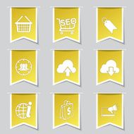 SEO Internet Sign Label Vector Yellow Icon Design Set 7