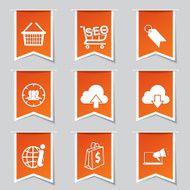 SEO Internet Sign Label Vector Orange Icon Design Set 7