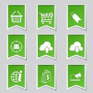 SEO Internet Sign Label Vector Green Icon Design Set 7
