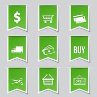 Shopping Sign Label Vector Green Icon Design Set