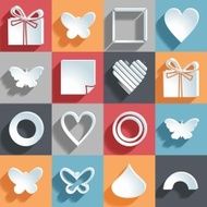 set of 16 holiday icons on a colored background