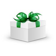 White Box with Green Ribbon and Bow Isolated on Background