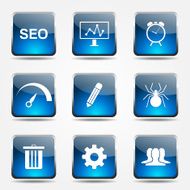 SEO Internet Sign Square Vector Blue Icon Design Set 8 N8